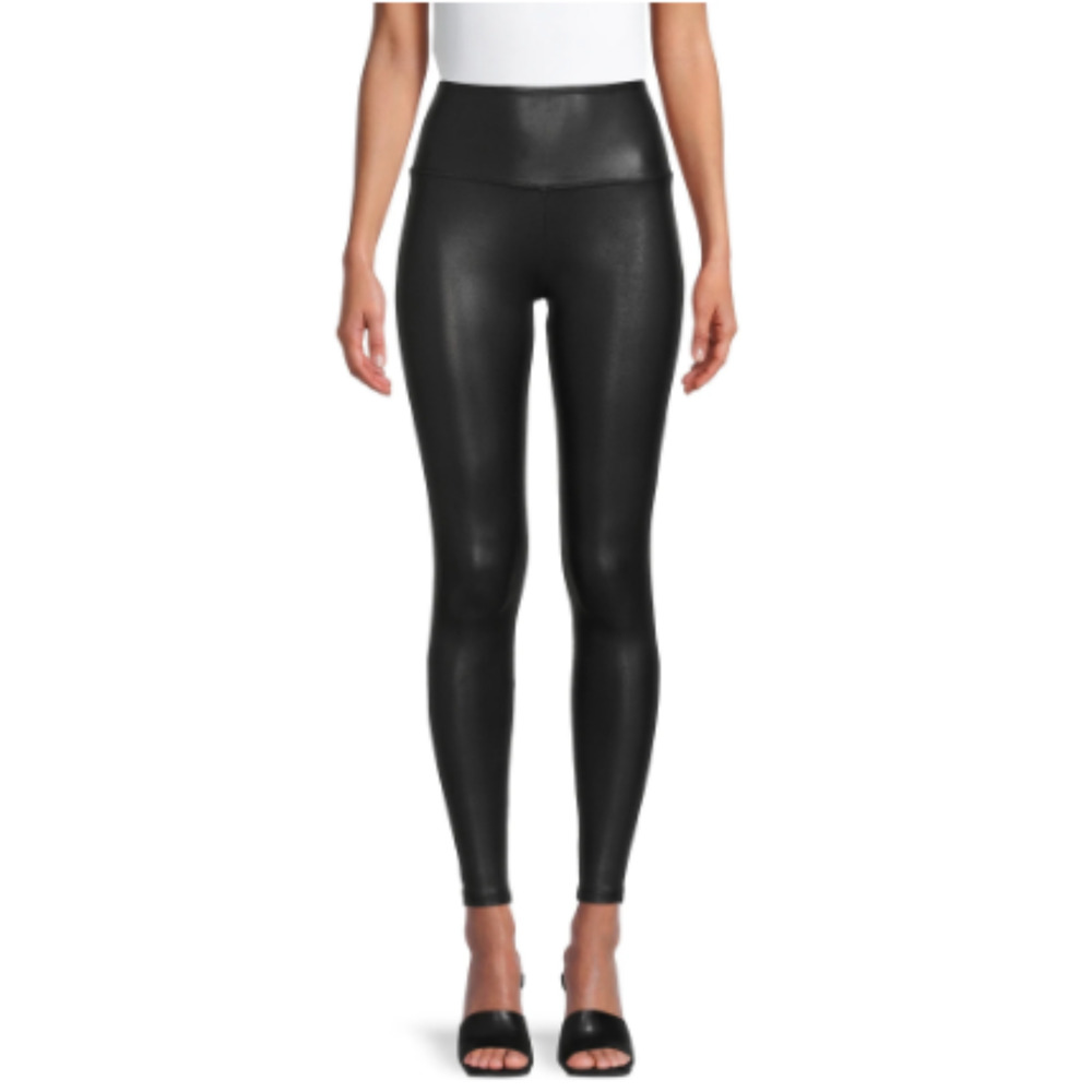 Women's High Rise Stretch Faux Leather Ankle Leggings Black Medium